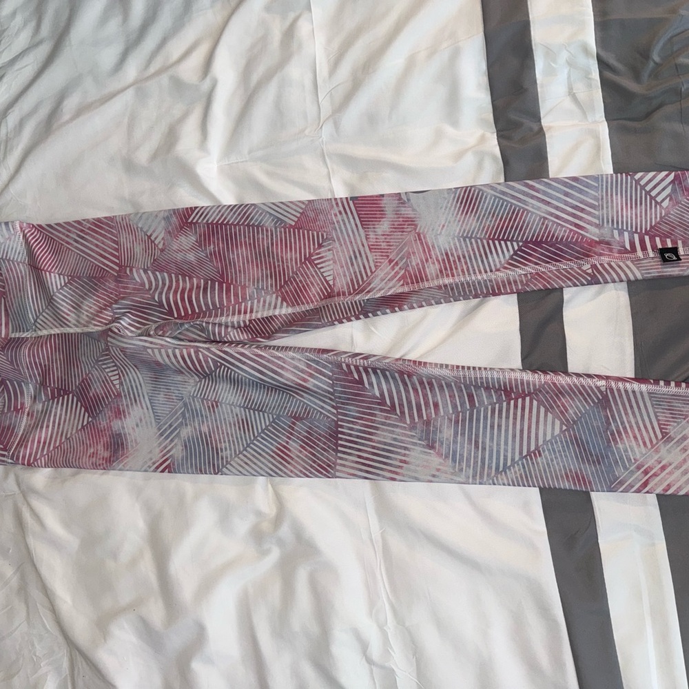 Terez Peloton Pink and Gray Patterned Leggings